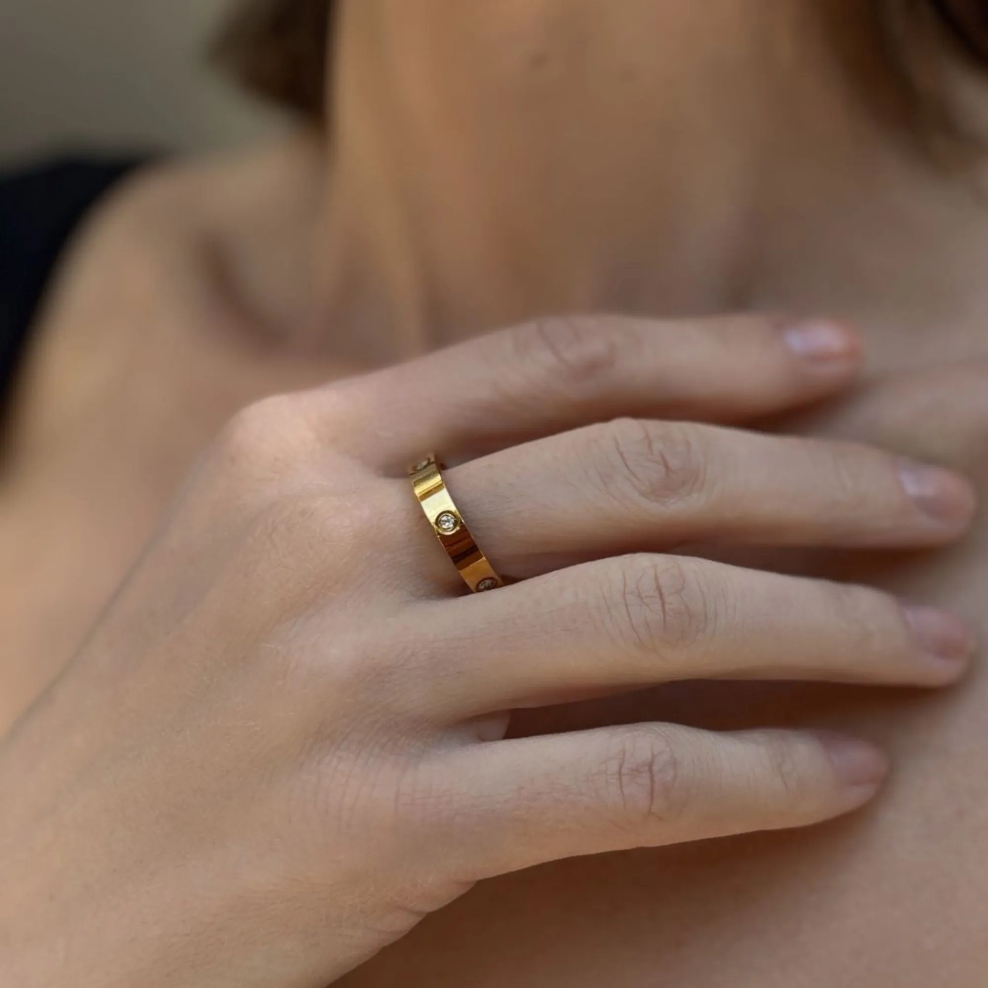 Tarnish Resistant 18k Gold Plated Pave Eternity Band Ring