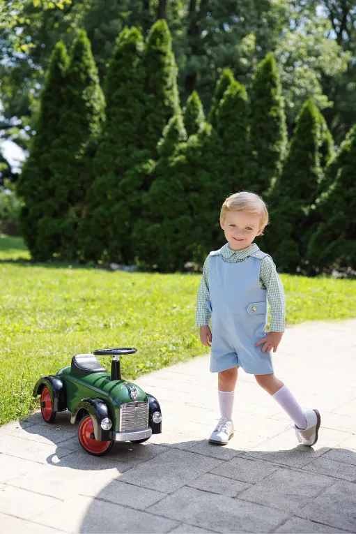 The Beaufort Bonnet Company Children's Long Sleeve Peter Pan Collar Shirt - Kiawah Kelly Green & Barrington Blue Chandler Check