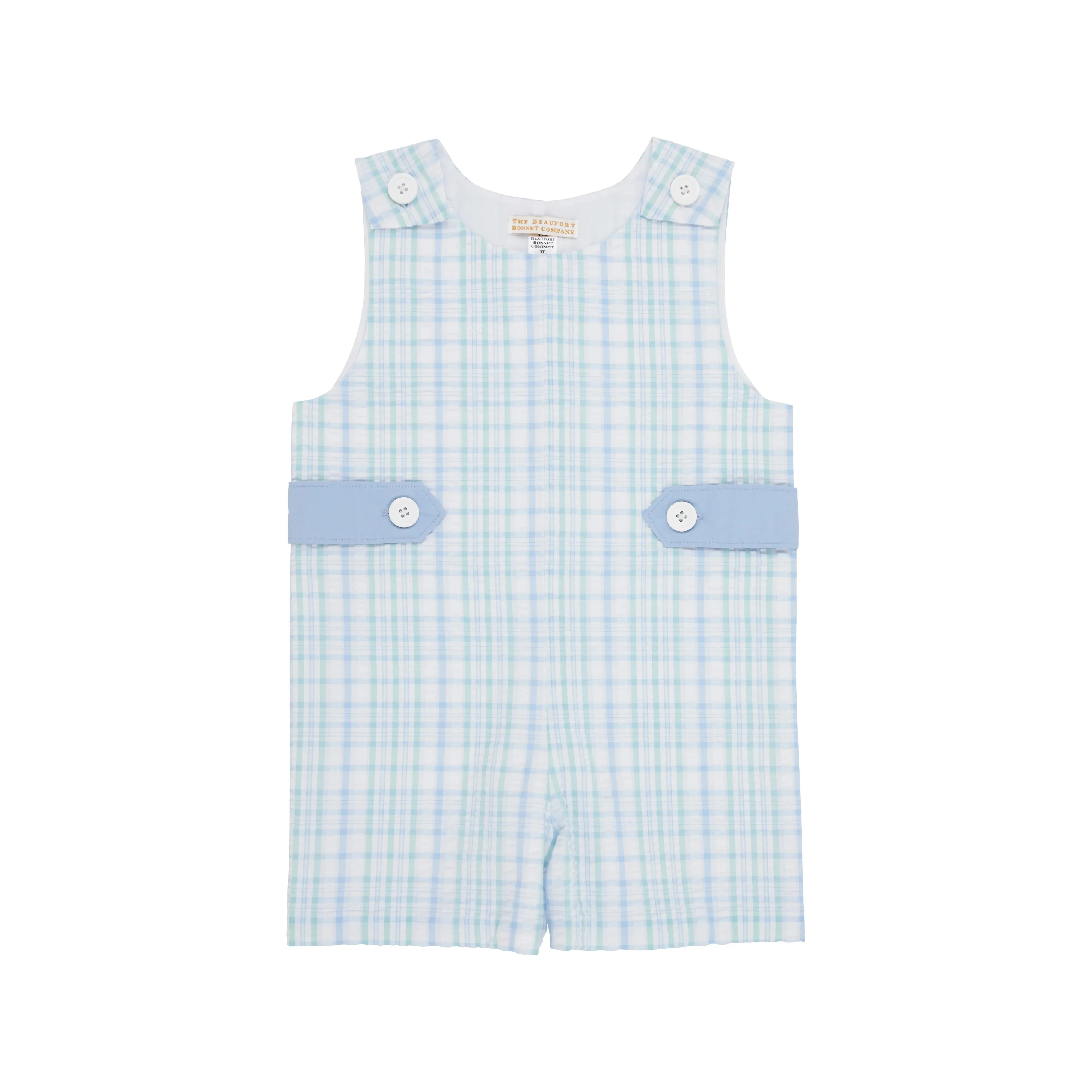The Beaufort Bonnet Company Infant's Jack Keene Jon Jon - Turks Teal Sewanee Seersucker with Beale Street Blue