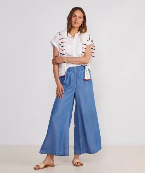 Vineyard Vines Women's Wide Leg Chambray Pants - Light Indigo